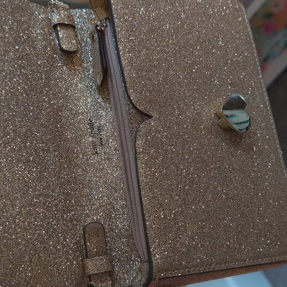 Kate Spade Nicola Gold Sparkle Shimmer Glitter Clutch Crossbody Bag - Picture 8 of 8